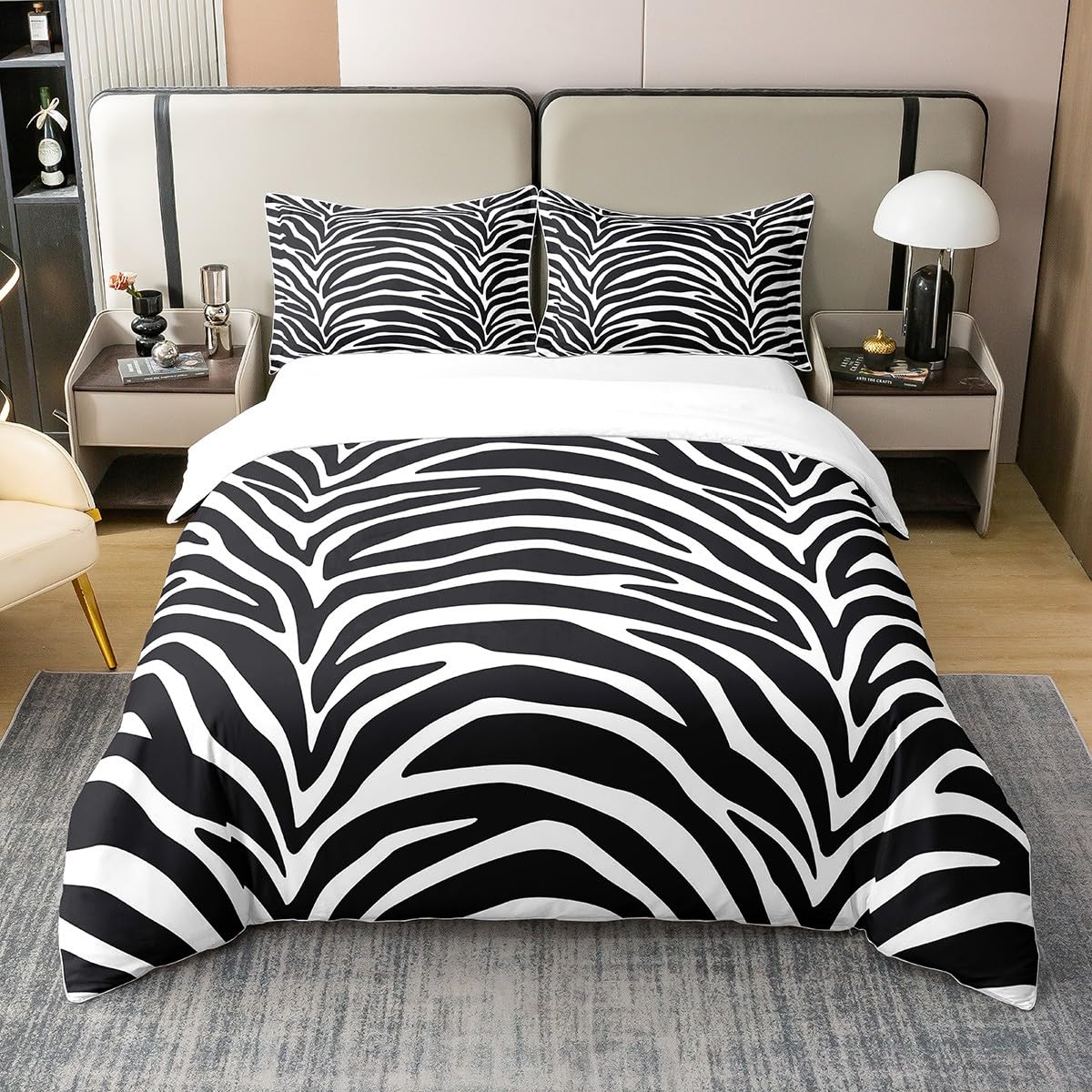 Zebra Strip Door 100% Bed Set King SizeGeometric Strip Lines Bed Cover Bedding Set Wild Animals Duvet Cover Modern Abstracr Art Comforter Cover Set Black White Bedspread Cover