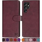 SUANPOT for Samsung Galaxy S22 Ultra with RFID Blocking Leather Wallet case Credit Card Holder,Flip Folio Book Phone case Shockproof Cover Women Men for Samsung S22 Ultra case Wallet Wine Red