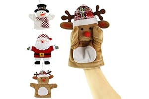 Athoinsu 3 Pack Christmas Hand Puppets, Snowman Elk and Santa Claus, Xmas Holiday Party Supplies Gifts for Toddler Kids