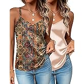 Zeagoo Silk Camisole Tops for Women 2026 V Neck Satin Tank Top Spaghetti Strap Cross Back Sleeveless Summer Blouses
