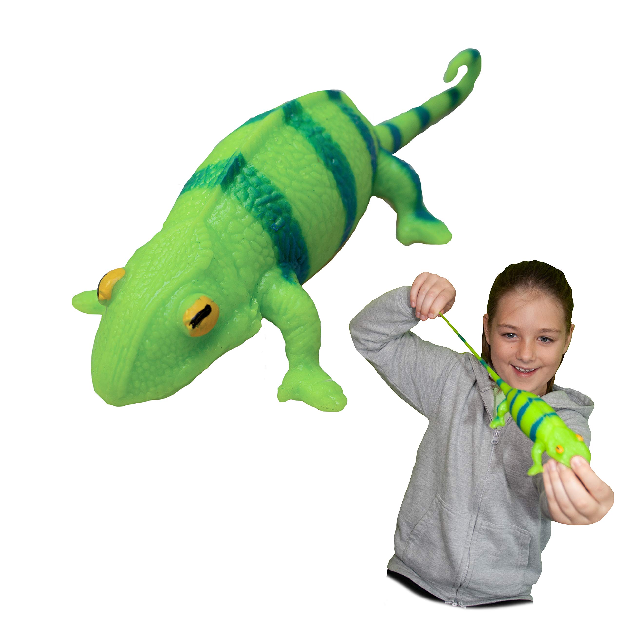 Rep Pals - Stretchy Chameleon Toy by Deluxebase. Animal Shaped Squishy Sensory Fidget Toys, Stress Relief Squeeze Figure, Soft Flexible Rubber, Fun Lizard Gift for Kids