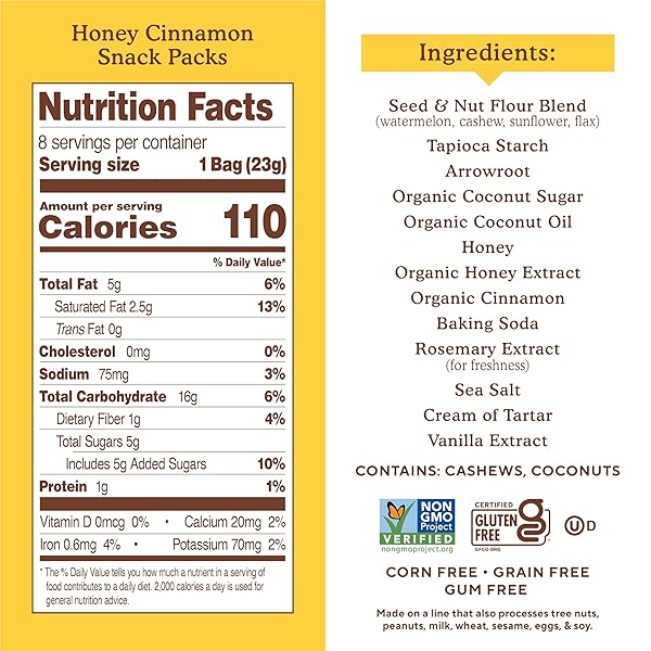 SIMPLE MILLS SNACK PACKS HONEY CINNAMON SEED & NUT FLOUR SWEET THINS, PALEO FRIENDLY & DELICIOUS SWEET THIN COOKIES, GOOD FOR SNACKS, NUTRIENT DENSE, 8 PACK (6.5 OZ PACK OF 1)