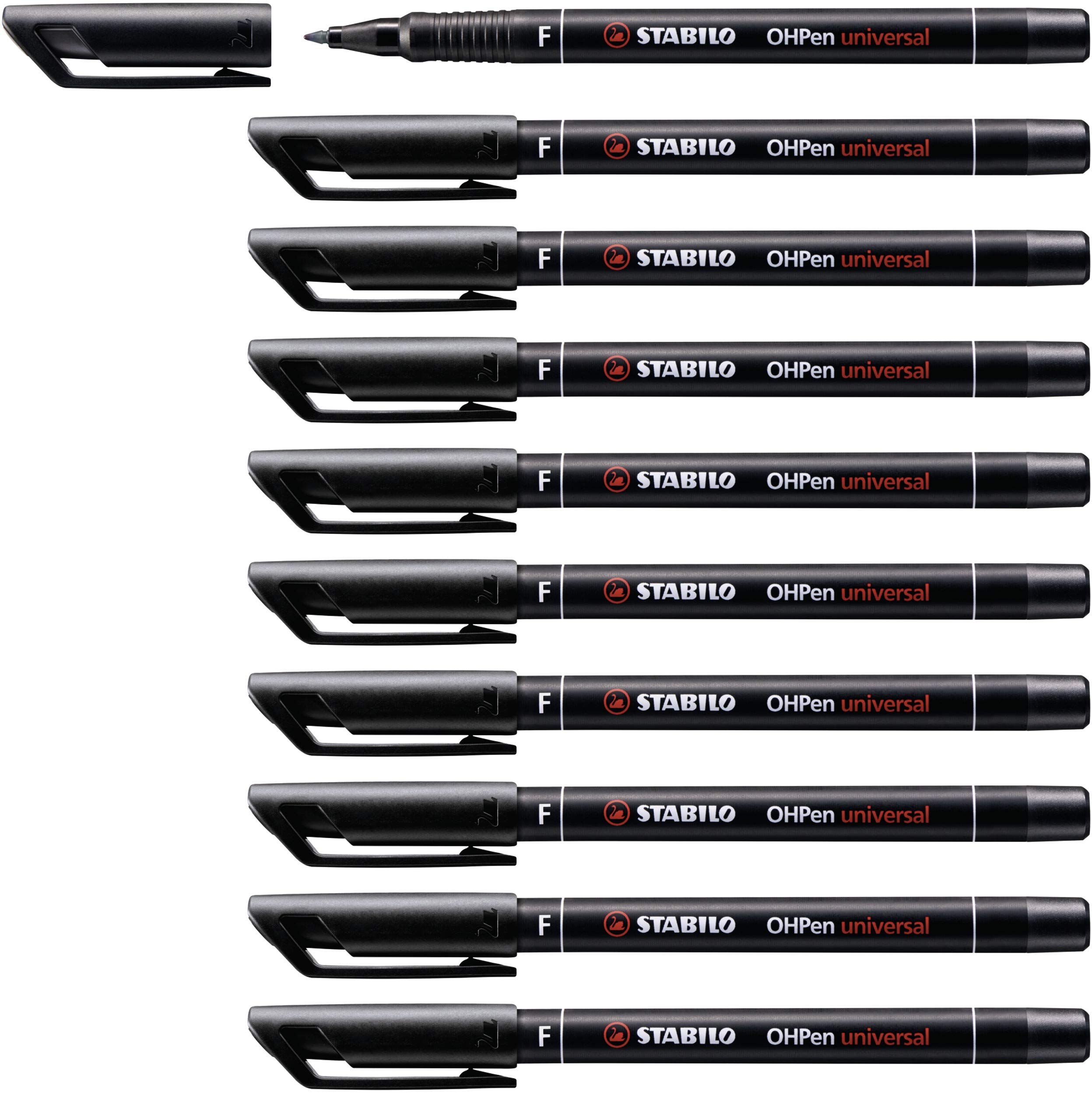 STABILO OHPen universal - Pen for Overhead Projection - Permanent Fine (F) - Pack of 10 - Black