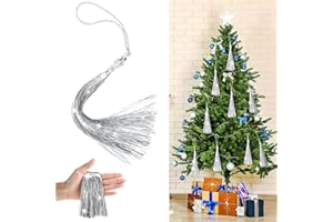 Daifunli 12 Pcs Christmas Tree Tinsel Tassel Ornament Metallic Icicles Tinsel Christmas Decorations Foil Fringe for Xmas Holiday Birthday Anniversary Engagement Party Supplies(Silver)