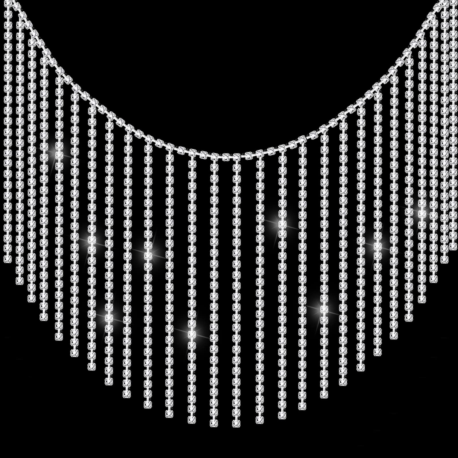 AIEX 1 Yard Long Diamond Tassel Chain, Rhinestone Fringe Glitter Crystal Tassel Trim Diamond Fringe for Wedding Party Bridal Accessories DIY Crafts (Silver)