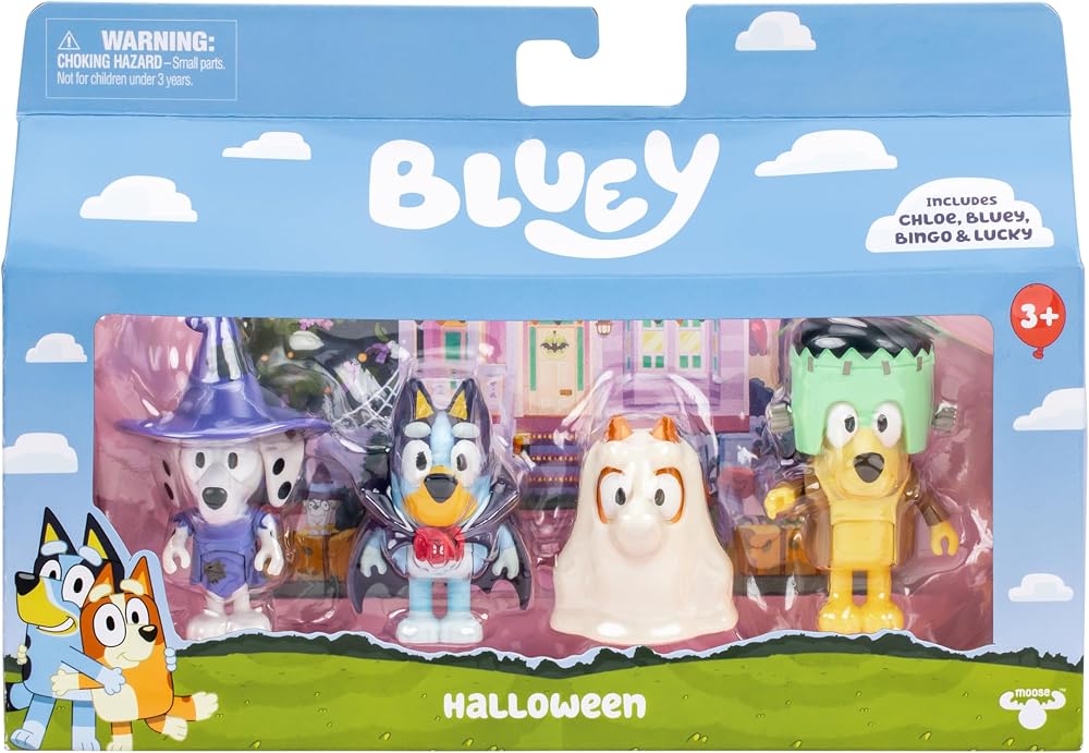 Bluey Halloween Figures Pack of 4 – Articulated Small Toys Bingo Chloe Lucky