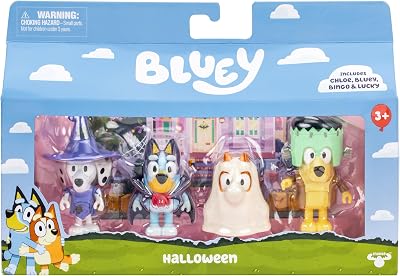 Bluey Halloween Figures Pack of 4 – Articulated Small Toys Bingo Chloe Lucky