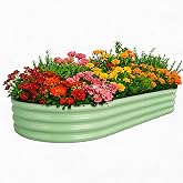 GRASQUILINE Galvanized Raised Garden Bed Outdoor 8x4x1 ft 1 Pack Oval Green | Rust-Free Durable Raised Beds for Gardening, Open-Bottom Metal Planter Box, Ideal for Vegetables Flowers and Herbs, Patio Use