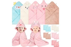 SUBLAGA 15 Pack Hooded Baby Towels, 5 Packs Soft Baby Bath Towels with Hood for Babies, 10 Packs Baby Washcloths for Newborns, Toddlers, and Kids- Absorbent, Baby Stuff Shower as Best Gifts for Boys and Girls