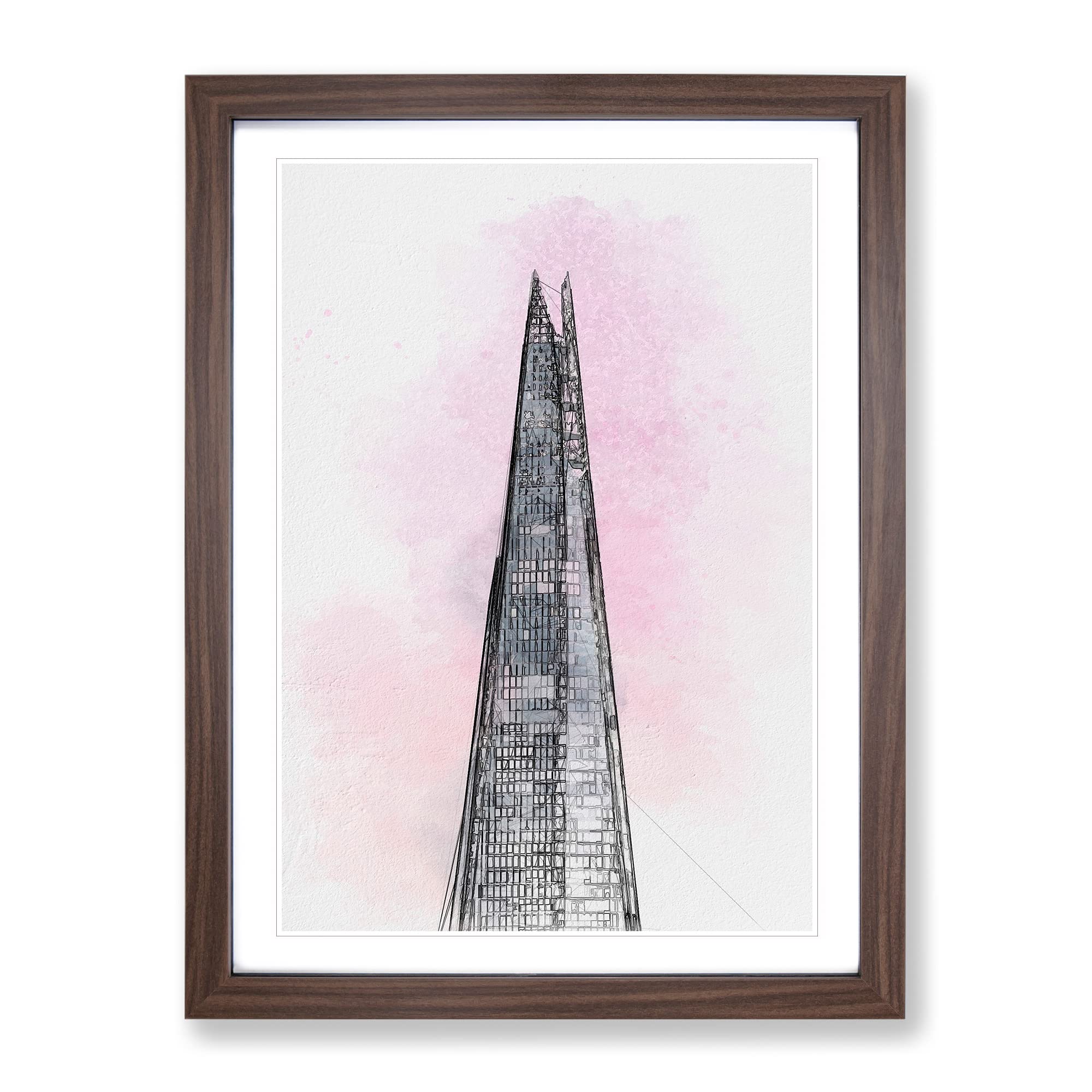 The Shard Building In London In Abstract Modern Framed Wall Art Print, Ready to Hang Picture for Living Room Bedroom Home Office Décor, Walnut A4 (34 x 25 cm)