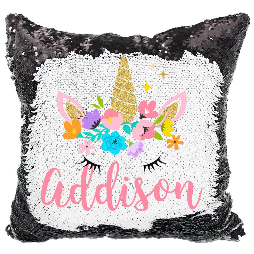 custom unicorn sequin pillow