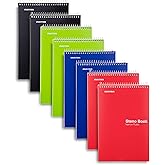 Mintra Office Steno Book - (Primary Colors, 8 Pads/Pack, Narrow Ruled) - Colorful Poly Covesr, 6" x 9", 100 sheets, Writing Notes for school, office, work, 6x9 steno notepad, top bound spiral (8 PACK)
