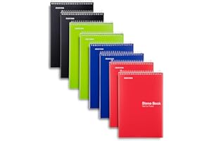 Mintra Office Steno Book - (Primary Colors, 8 Pads/Pack, Narrow Ruled) - Colorful Poly Covesr, 6" x 9", 100 sheets, Writing Notes for school, office, work, 6x9 steno notepad, top bound spiral (8 PACK)