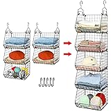 5 Tier Closet Hanging Organizer, Clothes Hanging Shelves with 4 Hanging Hooks 5 S Hooks, Wire Storage Basket Bins, for Clothi