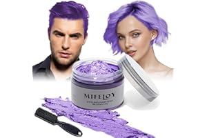 MIFELOY Temporary Purple Hair Spray Color Wax with Dye Brush, Instant Natural Violet Hairstyle Cream 4.23 oz, Disposable Coloring Mud for Men Women, Washable Styling Pomades, Party Cosplay DIY Halloween