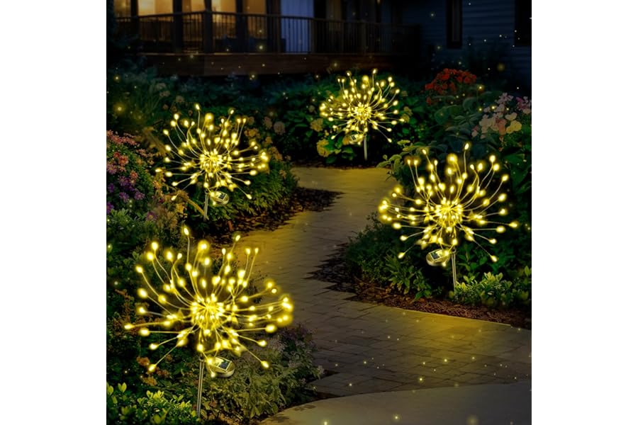 Anordsem Solar Lights Outdoor Decorative: Bendable Copper Wire with 120 LED Firework Beads - Waterproof 2 Warm Lighting Modes Yard Garden Patio - Christmas Gifts for Homeowner Over 30