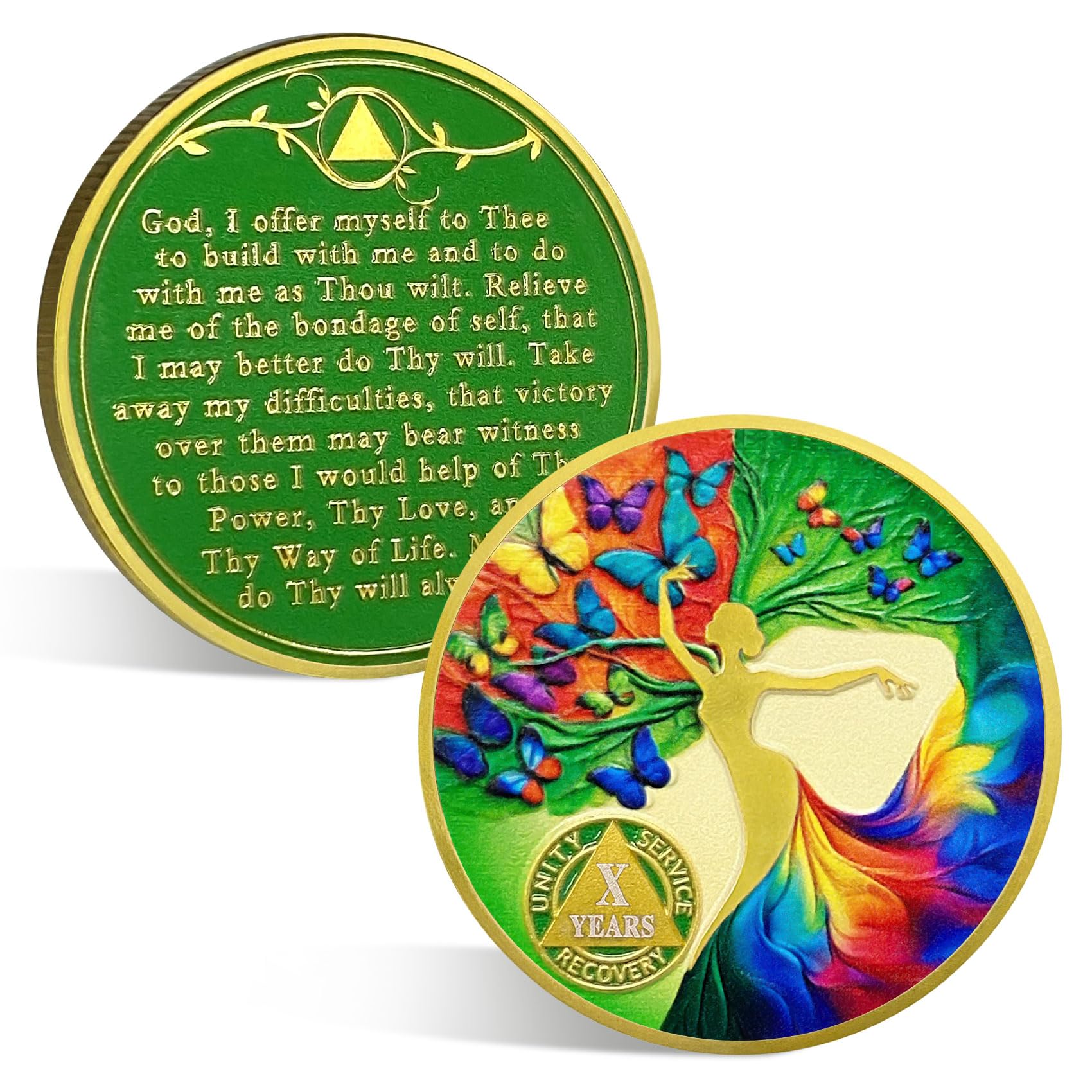 ACGZQY Sobriety Coin - 10 Year Artsy Butterfly Tree of Life Sobriety Chip AA Coin and Medallions Sober Token Narcotics Alcoholics Anonymous Recovery Gifts