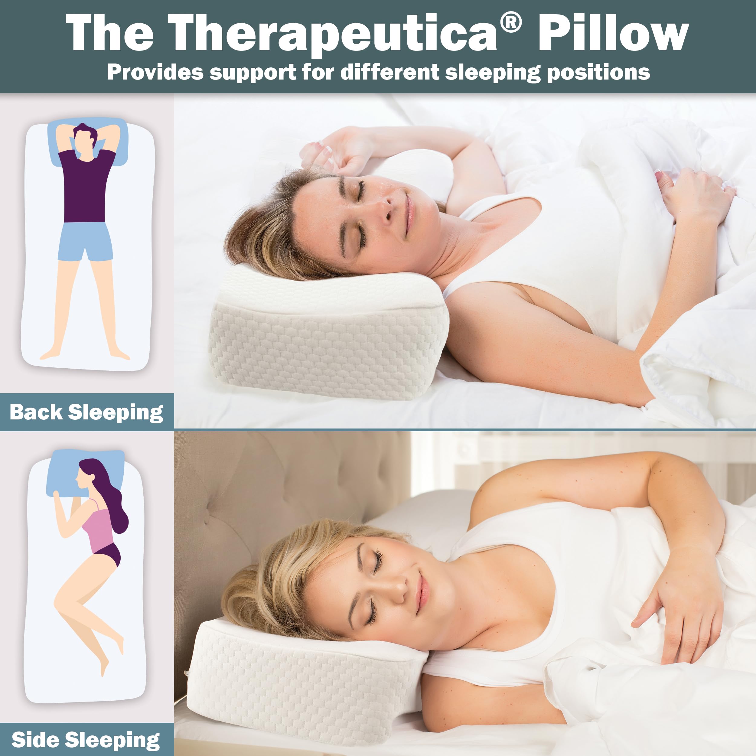 Therapeutica Cervical Orthopedic Foam Sleeping Pillow; For Neck, Shoulder, and Back Pain Relief; Helps Spinal Alignment; Back and Side Sleeping, Firm - Petite