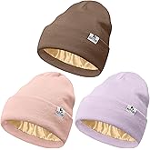 KUTTOR 3 Pack Satin Lined Winter Beanie Hats for Men Women Silk Lined Beanies Soft Knit Warm Slouchy Cuffed Winter Hat