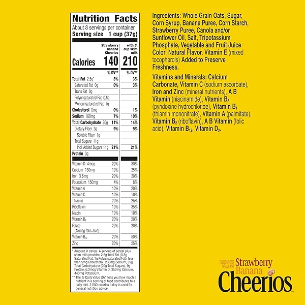 STRAWBERRY BANANA CHEERIOS, HEART HEALTHY GLUTEN FREE BREAKFAST CEREAL, MADE WITH WHOLE GRAIN OATS, 11.2 OZ