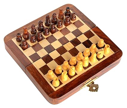 StonKraft 7 x 7 Collectible Wooden Travel Folding Small Chess Game Board Set + Wooden Magnetic Crafted Pieces - Perfect Birthday Gift