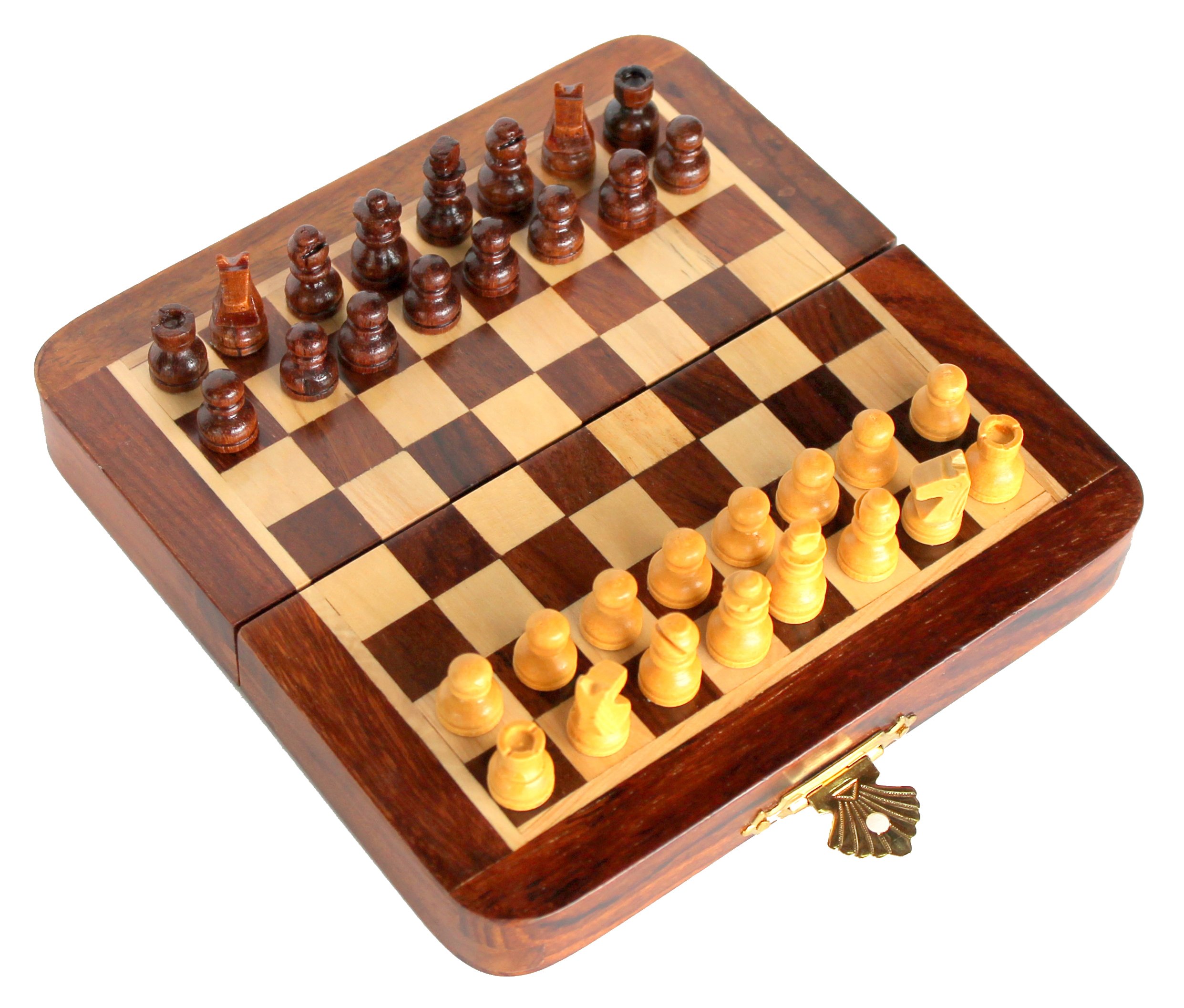 StonKraft Handmade Premium wood 18 x 18 cm Chess Set - Wooden Foldable Magnetic Set with Storage