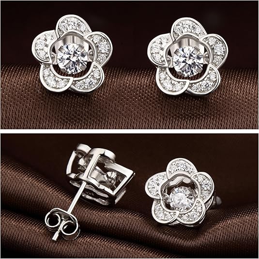 Han han 925 Sterling Silver Earrings,Round Cubic Zirconia Inlaid silver