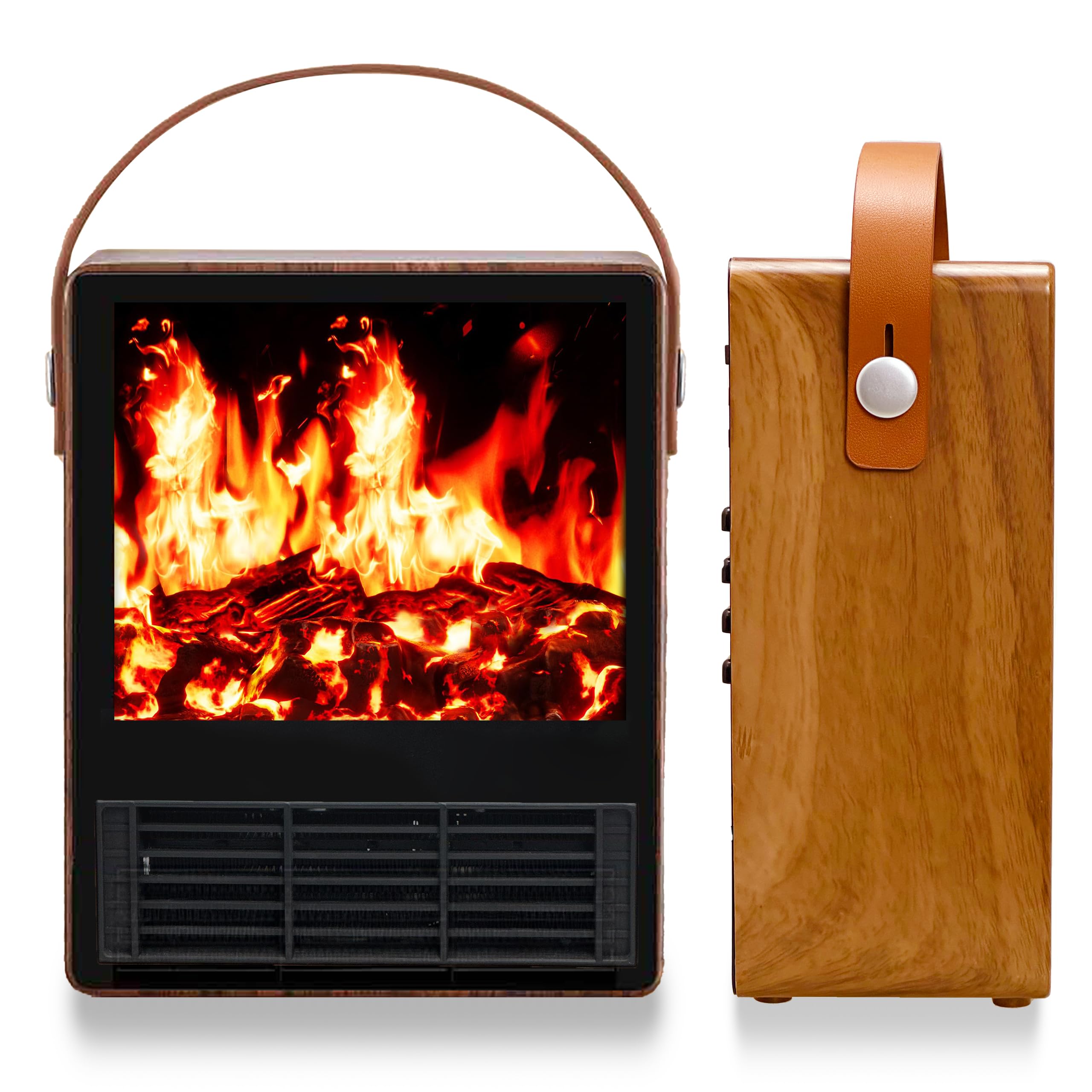 Photo 1 of Electric Fireplace Heater with 3D Realistic Flame, 1500W/750W Adjustable Space Heater, Double Safety Protection, Walnut Wood Finish Portable Indoor Fireplace for Home & Office Christmas Decoration
