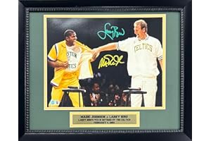 Magic Johnson & Larry Autographed Signed Basketball Retirement Framed 11x14 Photo Beckett COA