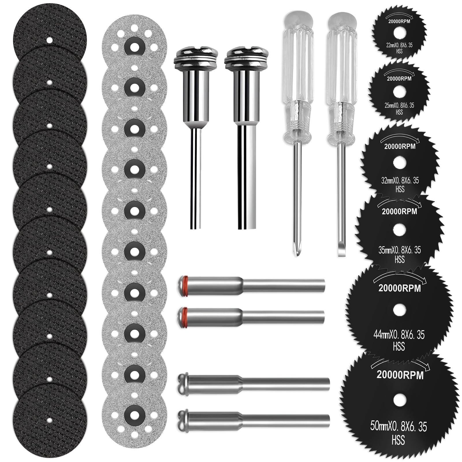 34Pcs Mini Circular Rotary Saw Blades,High-Speed Steel Saw Blades with Mandrel,Drill Wood Cutting Discs Set for Plastic Metal Rotary Cutting Tools