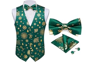 DiBanGu Christmas Suit Vest for Men Fun Snowflake Waistcoat Bow Tie Pocket Square Cufflinks Set Festival Party Gifts