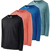 Real Essentials 4 Pack: Boys Youth Dry-Fit Moisture Wicking Active Athletic Performance Long-Sleeve T-Shirt
