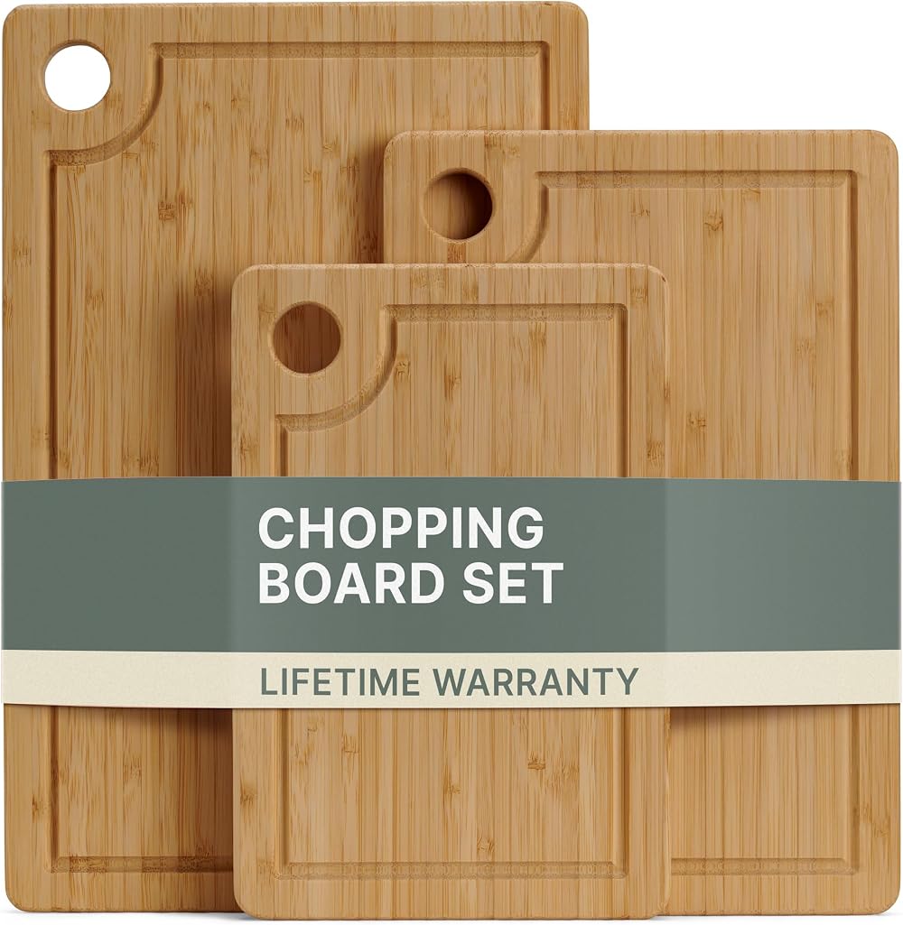 LARHN 3-Piece Bamboo Chopping Board Set 34x22/29x19/24x16 cm Thick 1.5 cm