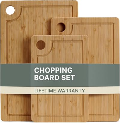 LARHN 3-Piece Bamboo Chopping Board Set 34x22/29x19/24x16 cm Thick 1.5 cm