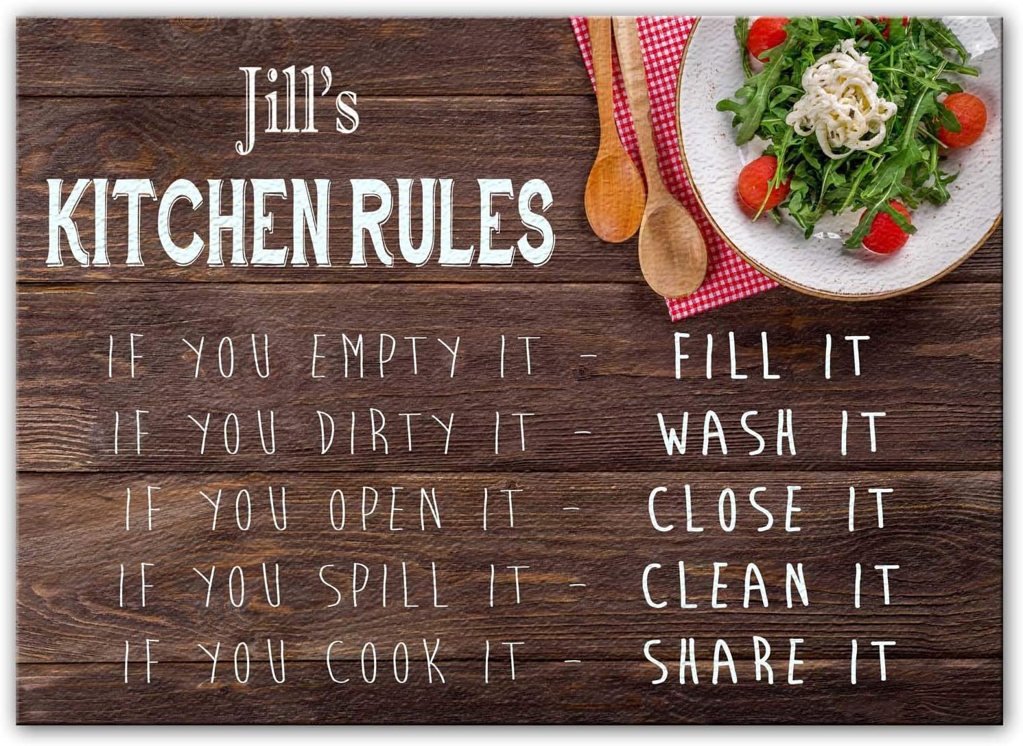 Jill's Kitchen Rules - Glass Cutting Board/Worktop Saver - Gift for Jill - in 2 Sizes - Large/Smooth