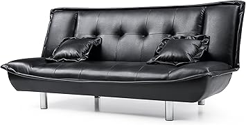 Amazon Com Hodedah Faux Leather Click Clack Sofa Bed With 2