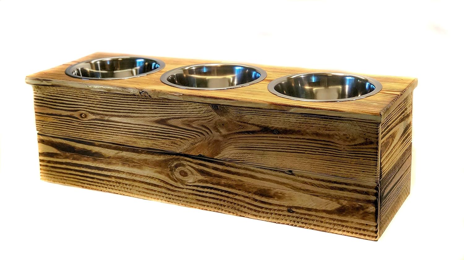 Amazon Com Elevated Large Three Bowl Pet Feeder From Reclaimed