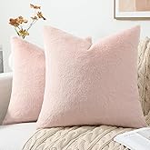 Pallene Faux Fur Plush Spring Throw Pillow Covers 18x18 Set of 2, Luxury Soft Fluffy Cozy Decorative Pillow Covers for Sofa, Couch, Living Room, Blush Pink