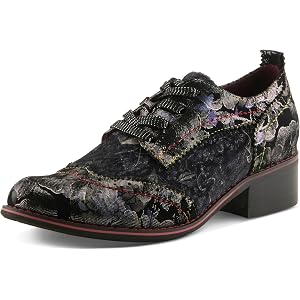 Spring Step L'Artiste Oneofakind Oxford Shoes | Floral Embroidered Velvet Lace-Ups with Metallic Accents