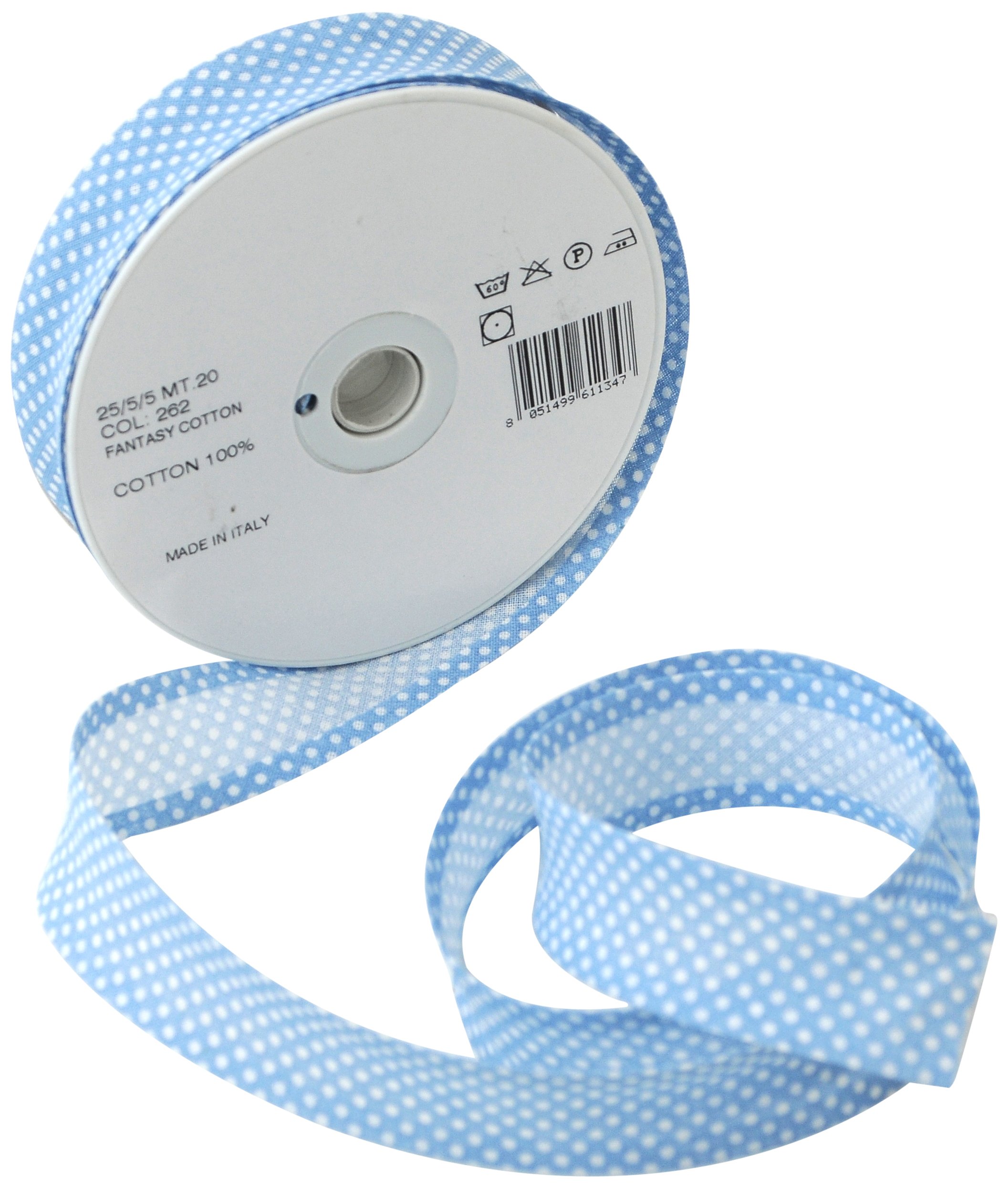 Inastri 25/ 5/ 5 mm Cotton Bias Binding in Sky Blue Polka White 262