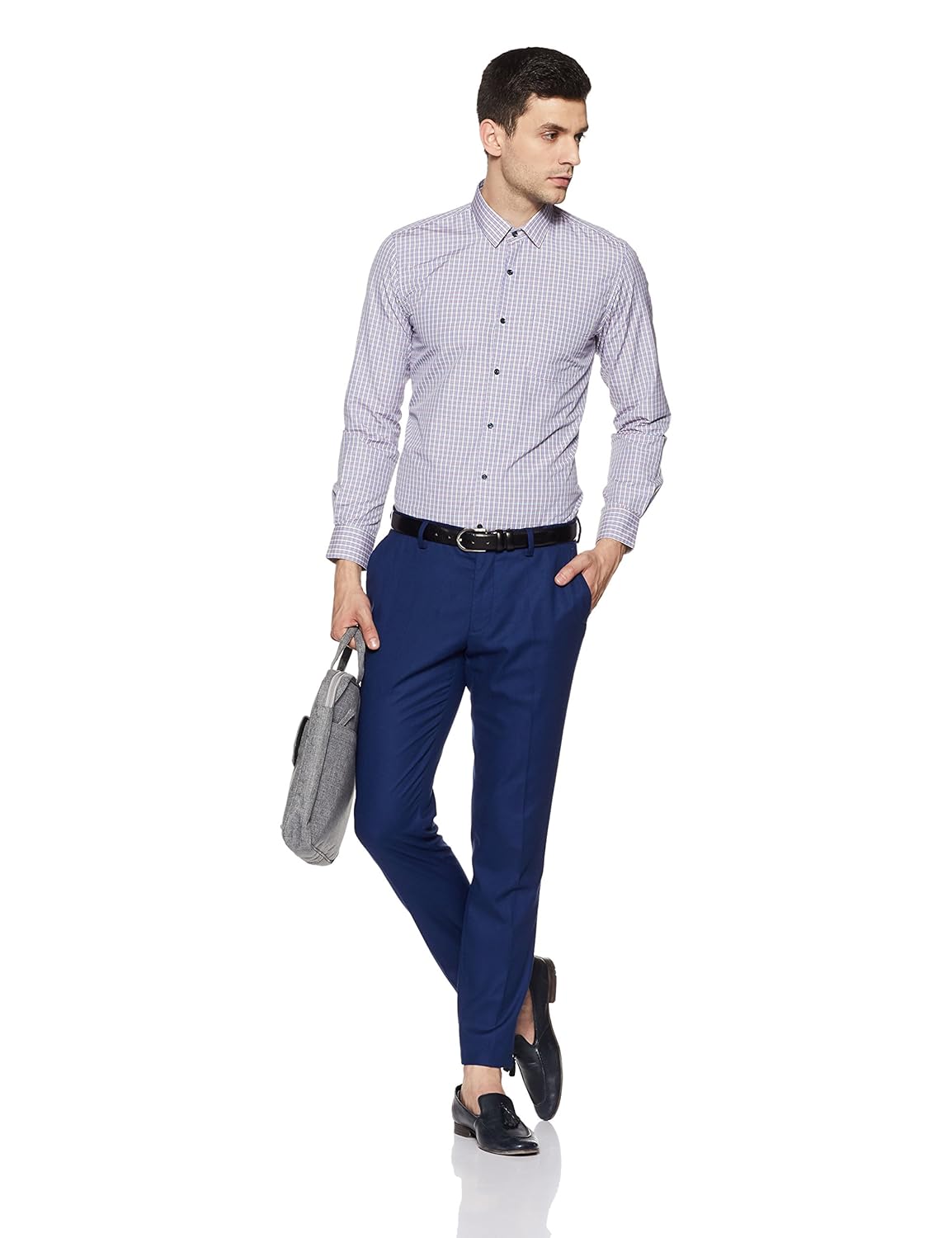 peter england men's checkered slim fit formal shirt