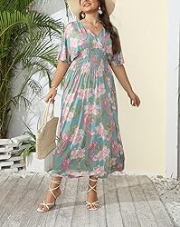 OSTOO Women's Plus Size Hawaii Empire Waist Bat