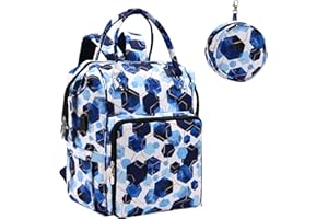 KOKNIT Large Capacity Knitting Bag Backpack Crochet Bags and Totes Organizer for Women Yarn Bags Case for Crocheting and Carrying Crochet Accessories Knitting Needles Crochet Hooks (Blue-hexagon)
