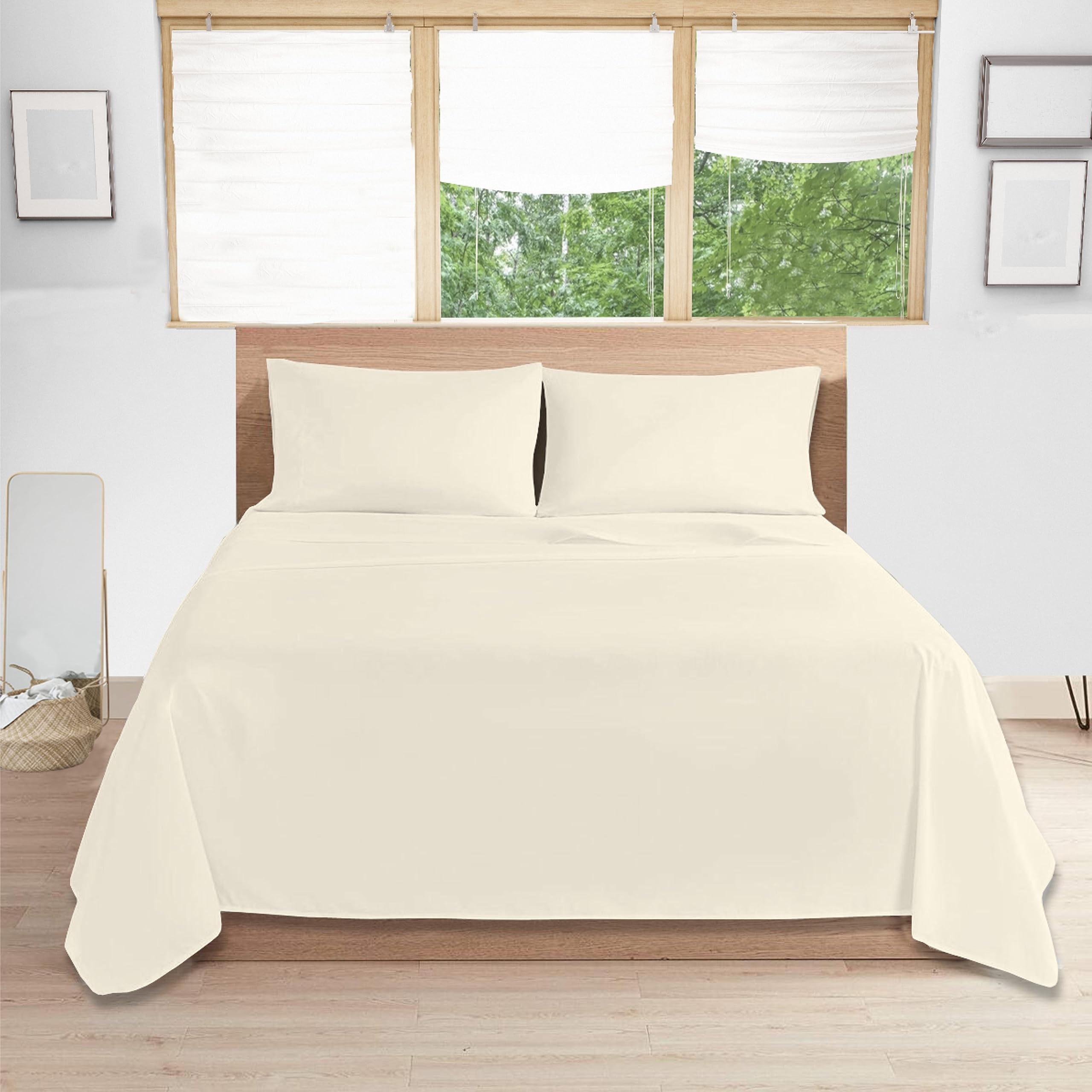 Comfy Nights 100% Egyptian Cotton King Size Flat Bed Sheet 200 Thread Count Soft Fade, Shrinkage and Wringle Resitan, Cream - King