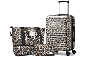 LARVENDER Carry on Luggage 22x14x9 Airline Approved, Expandable 20 Inch Hardside Suitcase with Wheels TSA Lock, PC+ABS Lightweight Carry on Suitcases for Women, Cheetah Print (20/DB/TB)