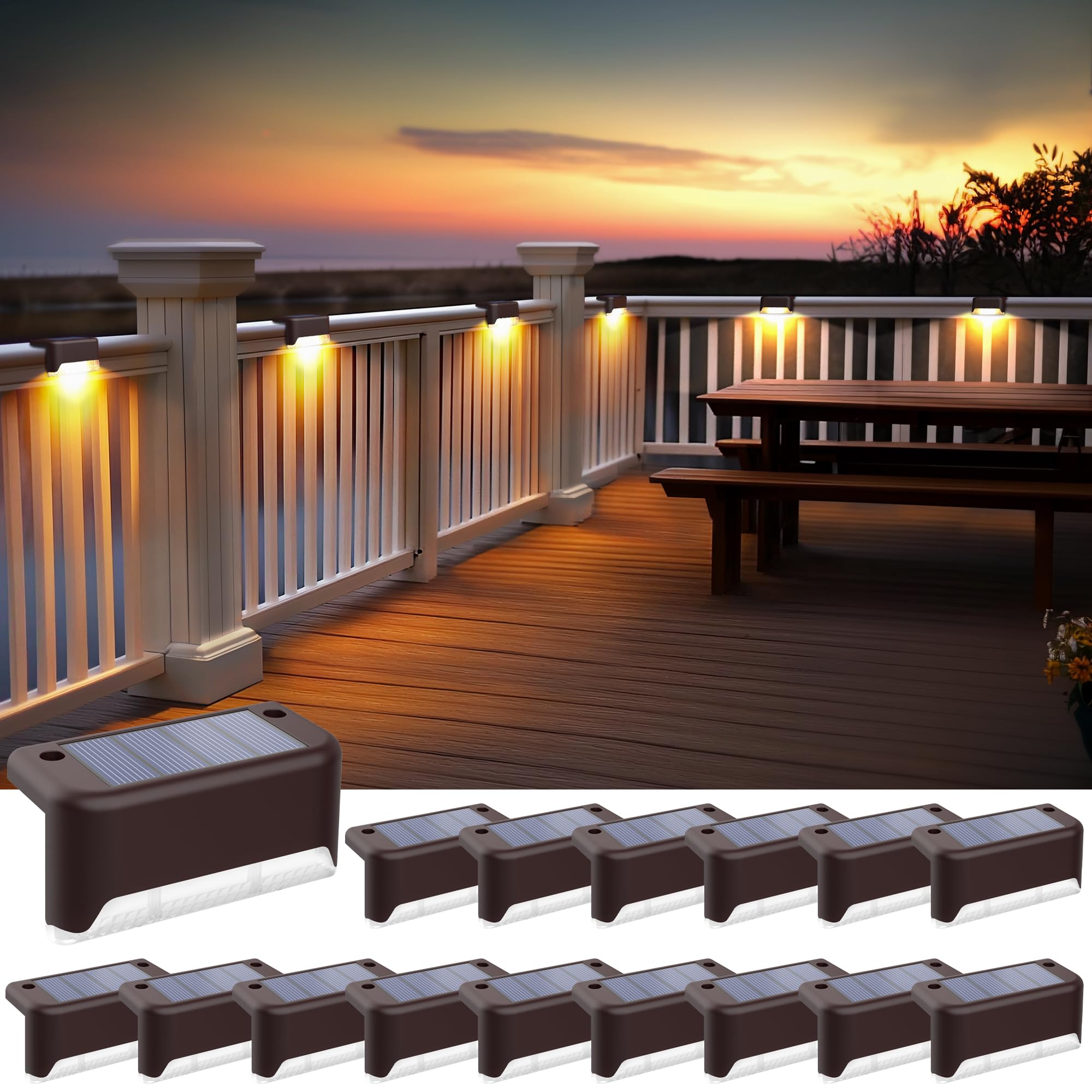 Photo 1 of SOLPEX Solar Fence Lights Outdoor, Solar Step Lights Waterproof LED Deck Lights for Stair, Balcony, Railing, Front Porch, Yard, Garden and Patio Decor (16 Pack Warm White)