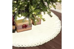 Hewego White Knitted Christmas Tree Skirt,Cable Thick-Knit Xmas Tree Skirt,White Openwork Braided Lace Pattern Xmas Holiday Decoration,Rustic Holiday Home Party Chritsmas Decor(48inches/122cm, White)