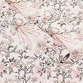 Ywdbzjhs 1 Roll Pink Bow and Flower Wrapping Paper Mini Roll - 17 In x 33 Ft - Coquette Vintage Floral Pink Bows Gift Wrap Paper for Valentine Birthday Wedding Baby Shower Engagement Bridal Shower