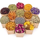 Sukh 14 Bags Dried Herbs Kit - Dried Flower Botanicals Bulk for DIY Crafts | Dry Flowers Herbal Craft Set for Soap Candle Perfume Bath Bombs, Resin Jewelry, Fragrance Sachet DIY &amp; Witchcraft Supplies