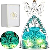 Tiaronics Valentines Rose Gifts for Women Preserved Real Flower in Glass Angel Figurines Roses for Delivery Prime Birthday Gifts for Mom Grandma Girlfriend Wife Her - Tify Blue